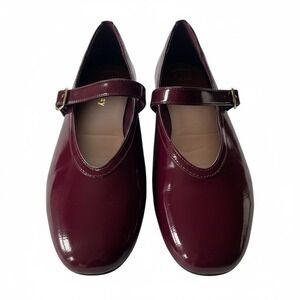 Burgundy Patent Mary Jane Flats Ballet Shoes Minimalist Chic Size 8.5